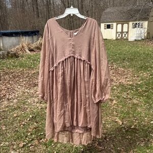 Women's Tan Ruffle-Trim V-Neck Maternity Dress